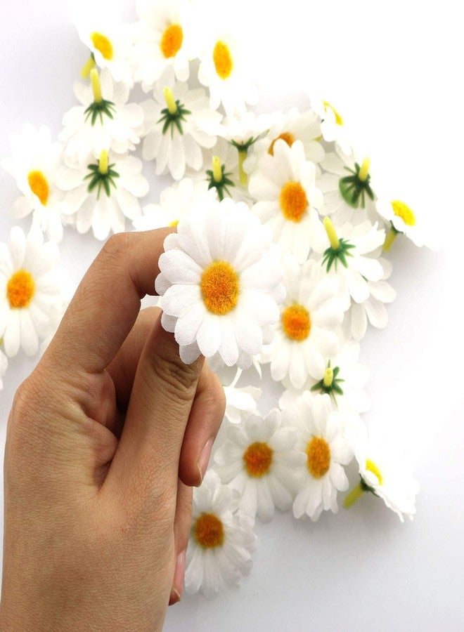 TAODAN Fabric Daisy Flower Head 100PCS 1.5Inch White Artificial Gerbera Fake Flowers Heads for Wedding Party and DIY Craft - Image 5